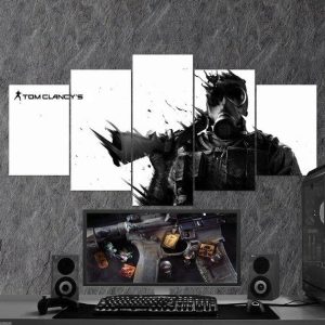 Tom Clancys Rainbow Six Siege Gas Mask Black White 11 - Gaming 5 Panel Canvas Art Wall Decor