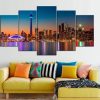 Toronto Canada Skyline Night - Nature 5 Panel Canvas Art Wall Decor