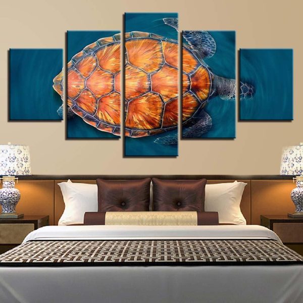 Tortoise Pineapple Like Sea Turtle Shell - Animal 5 Panel Canvas Art Wall Decor