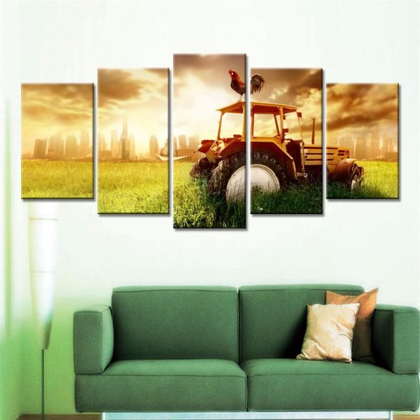 Tractor In Suburb - Automative 5 Panel Canvas Art Wall Decor