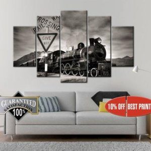 Train Locomotive 1 - Automative 5 Panel Canvas Art Wall Decor