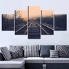 Train Tracks And Tree - Nature 5 Panel Canvas Art Wall Decor