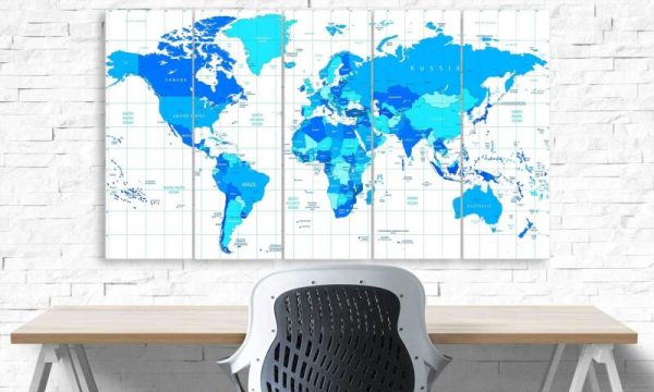 Travel Political World Map - World Map 5 Panel Canvas Art Wall Decor