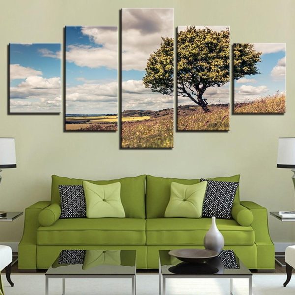 Tree And Blue Sky White Cloud - Nature 5 Panel Canvas Art Wall Decor