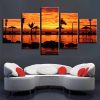 Tree And River Red Sky Sunrise - Nature 5 Panel Canvas Art Wall Decor