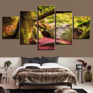 Tree And Stone 1 - Nature 5 Panel Canvas Art Wall Decor