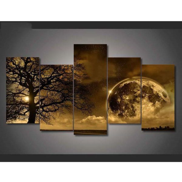 Tree Moon Landscape Nature - 5 Panel Canvas Art Wall Decor