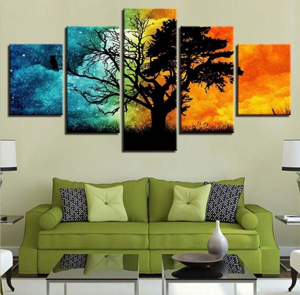 Tree Mountains Forests - Nature 5 Panel Canvas Art Wall Decor