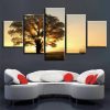 Tree Sunset 14 - Nature 5 Panel Canvas Art Wall Decor