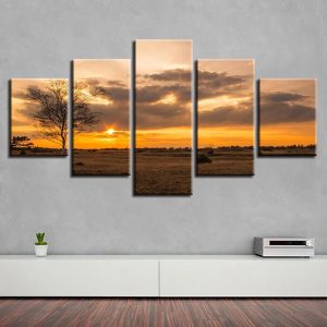 Tree Sunset 5 - Nature 5 Panel Canvas Art Wall Decor