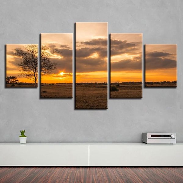 Tree Sunset 5 - Nature 5 Panel Canvas Art Wall Decor