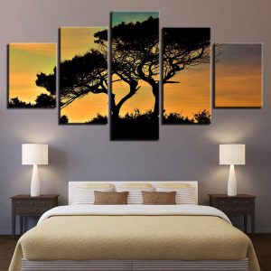 Tree Sunset 7 - Nature 5 Panel Canvas Art Wall Decor