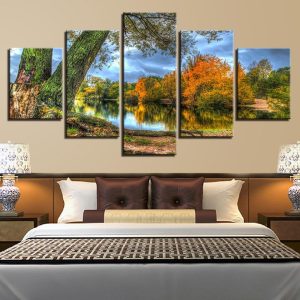 Trees Lake Forest 1 - Nature 5 Panel Canvas Art Wall Decor