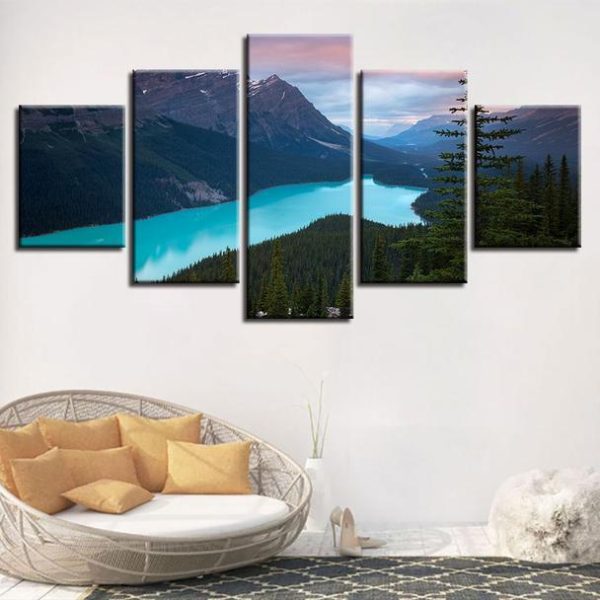 Trees Mountains And Rivers Scenery - Nature 5 Panel Canvas Art Wall Decor