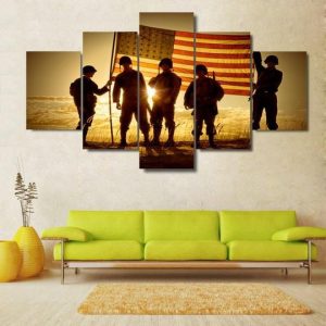 Troops With The Stars And Stripes - Abstract 5 Panel Canvas Art Wall Decor