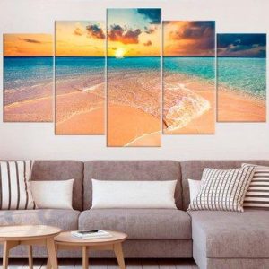 Tropical Beach Clear Turquoise Ocean Large - Nature 5 Panel Canvas Art Wall Decor