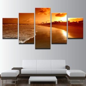 Tropical Beach Sunset 1 - Space 5 Panel Canvas Art Wall Decor