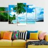 Tropical Beach Trees Large 1 - Nature 5 Panel Canvas Art Wall Decor