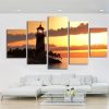 Tropical Lighthouse Sunset - Nature 5 Panel Canvas Art Wall Decor