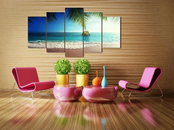 Tropical Paradise Beach Coast - Nature 5 Panel Canvas Art Wall Decor