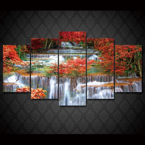 Tropical Sunset Paradise - Nature 5 Panel Canvas Art Wall Decor