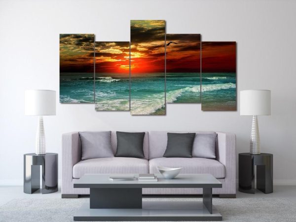 Tropical Sunset - Nature 5 Panel Canvas Art Wall Decor