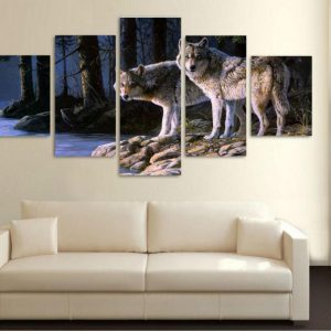 Two Curious Wolves - Animal 5 Panel Canvas Art Wall Decor