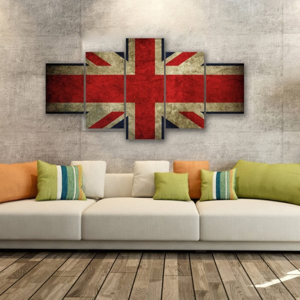 Uk Flag - Abstract 5 Panel Canvas Art Wall Decor