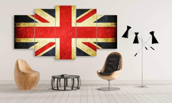 Uk United Kingdom Retro Scratched Flag - Abstract 5 Panel Canvas Art Wall Decor