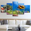 Underwater Sea Fish Coral Reef Goldfish -Animal 5 Panel Canvas Art Wall Decor