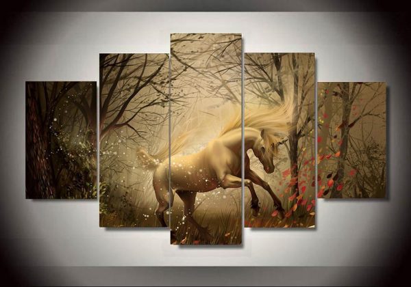 Unicorn 11 - Abstract Animal 5 Panel Canvas Art Wall Decor