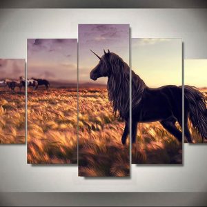 Unicorn 13 - Abstract Animal 5 Panel Canvas Art Wall Decor