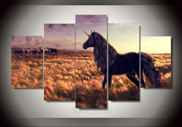 Unicorn 13 - Abstract Animal 5 Panel Canvas Art Wall Decor