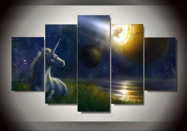 Unicorn 14 - Abstract Animal 5 Panel Canvas Art Wall Decor