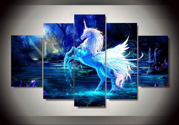 Unicorn 6 - Abstract Animal 5 Panel Canvas Art Wall Decor