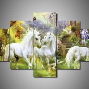 Unicorn 7 - Abstract Animal 5 Panel Canvas Art Wall Decor