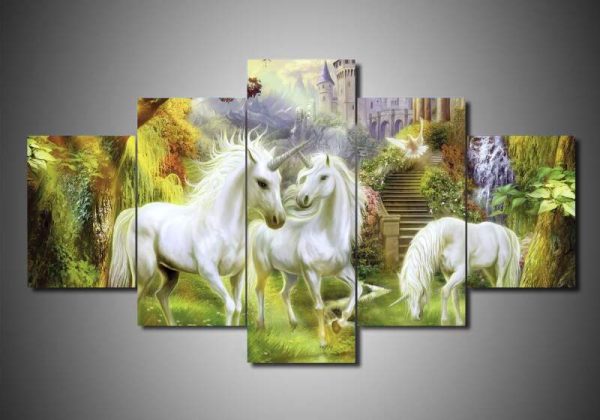 Unicorn 7 - Abstract Animal 5 Panel Canvas Art Wall Decor