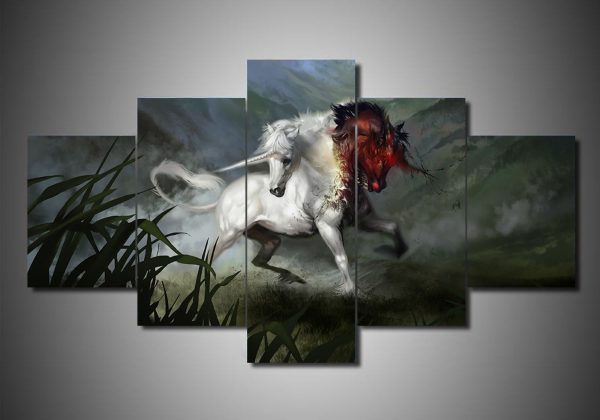 Unicorn 9 - Abstract Animal 5 Panel Canvas Art Wall Decor