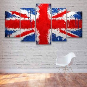 Union Jack Flag - Abstract 5 Panel Canvas Art Wall Decor