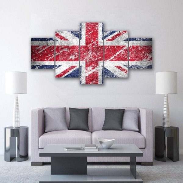 United Kingdom Flag - Abstract 5 Panel Canvas Art Wall Decor