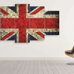 United Kingdom Mosaics Flag - Abstract 5 Panel Canvas Art Wall Decor