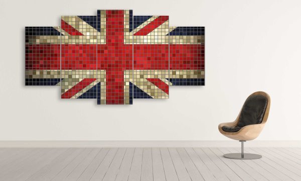 United Kingdom Mosaics Flag - Abstract 5 Panel Canvas Art Wall Decor