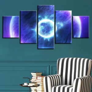 Universe Blue Planets - Space 5 Panel Canvas Art Wall Decor