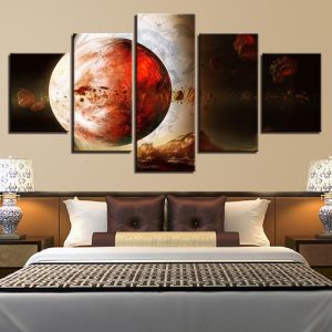 Universe Earth Planet - Space 5 Panel Canvas Art Wall Decor