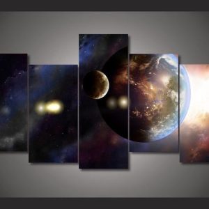 Universe Galaxy Planet - Space 5 Panel Canvas Art Wall Decor