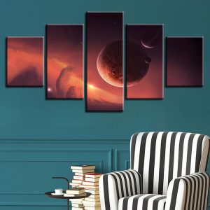 Universe Planet 22 - Space 5 Panel Canvas Art Wall Decor