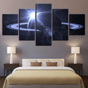 Universe Planet Halo - Space 5 Panel Canvas Art Wall Decor