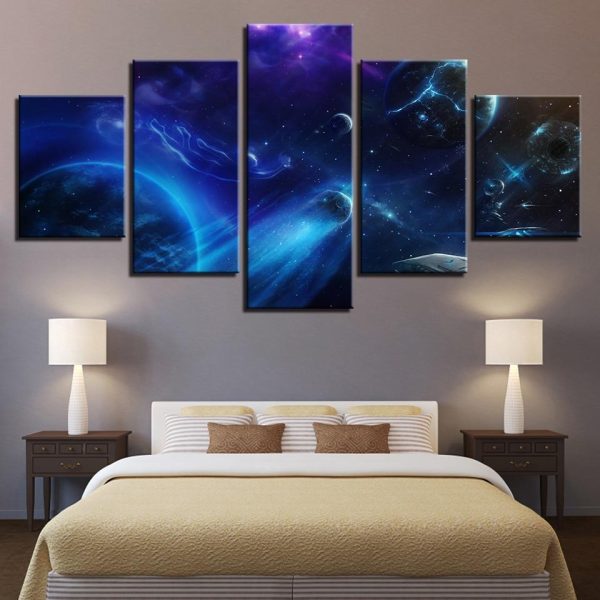 Universe Planets - Space 5 Panel Canvas Art Wall Decor