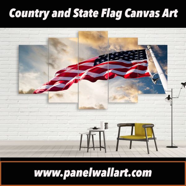 Usa Country Flag In The Sky - Abstract 5 Panel Canvas Art Wall Decor