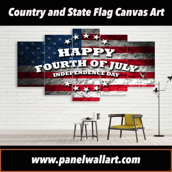 Usa Flag Of Independence Day - Abstract 5 Panel Canvas Art Wall Decor